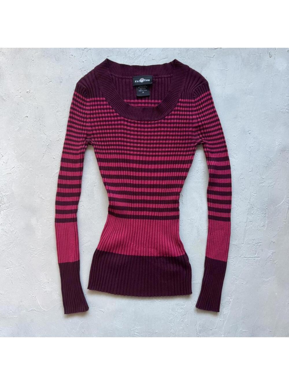 Vintage Y2K Pink Purple Striped Whimsigoth Ribbed Twilight Core Top